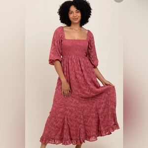 Jacquard Maxi Dress with Puff Sleeve in Rustic Rose